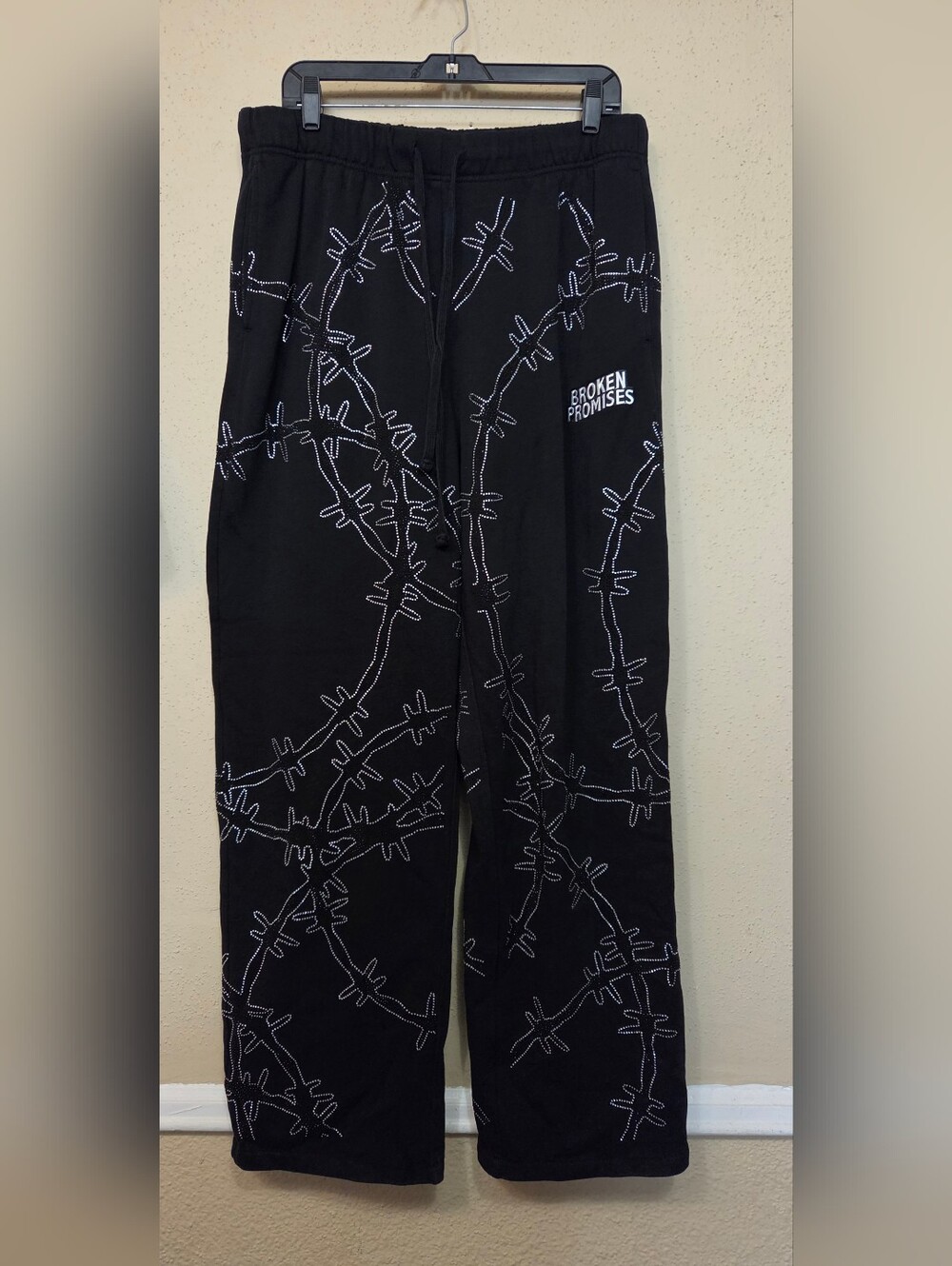 Broken Promises Sweatpants Adult Large Black Barbed Wire Graphic